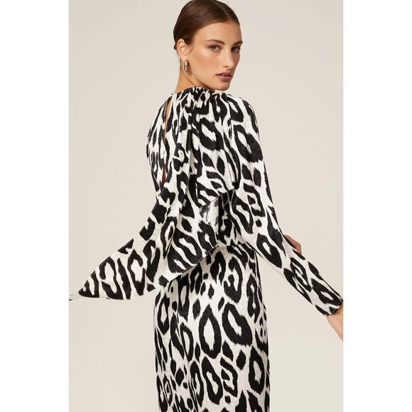 Ronny Kobo Jade Silk Midi Dress Animal Print Navy Blue White Womens Size Small - Picture 5 of 11